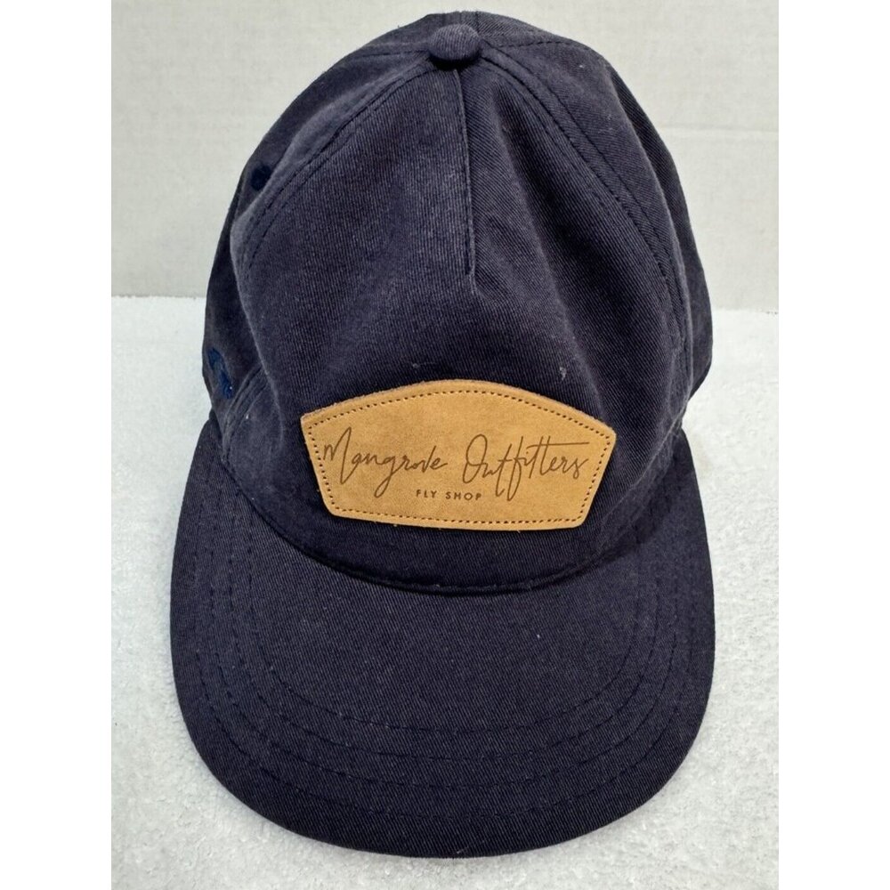 Mangrove Outfitters Fly Shop Adjustable Hat Navy w/ Brown Leather Accents